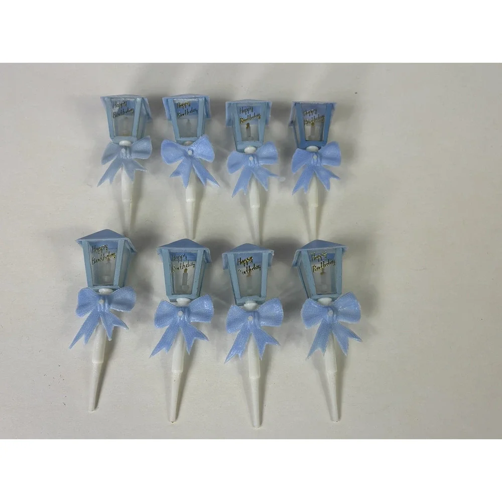 Vintage WILTON Happy Birthday Street Lamp Cake Toppers Decoration Blue Qty 8